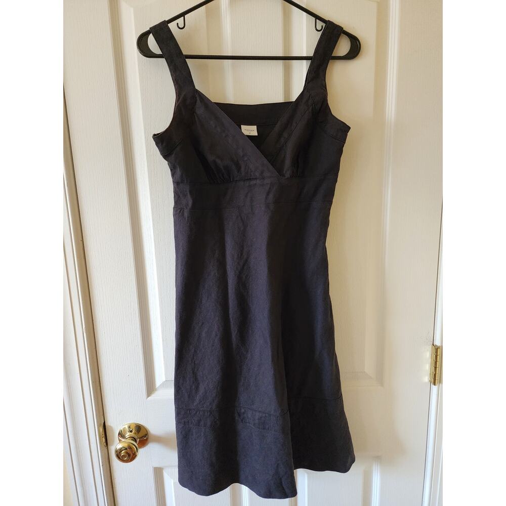 Boomerang Stockholm Linen Blend Sleeveless V-Neck A-Line Dress Black Scandi Sz M